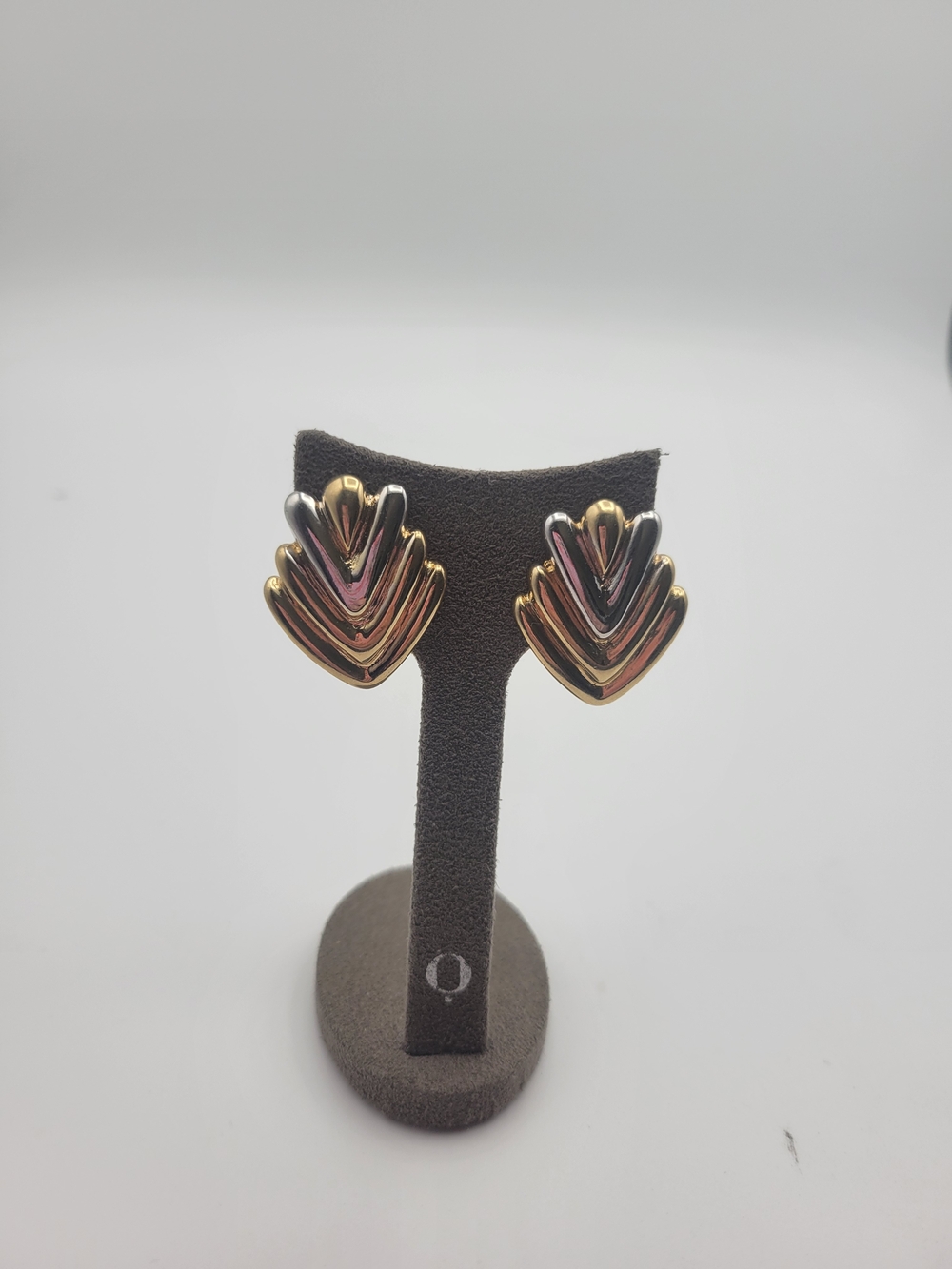 Vintage LR Tricolor Layered Chevron Clip-On Earrings
